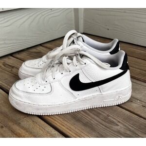 Nike Air Force 1 ‘07 Low White Black Leather Sneakers Youth 6.5Y